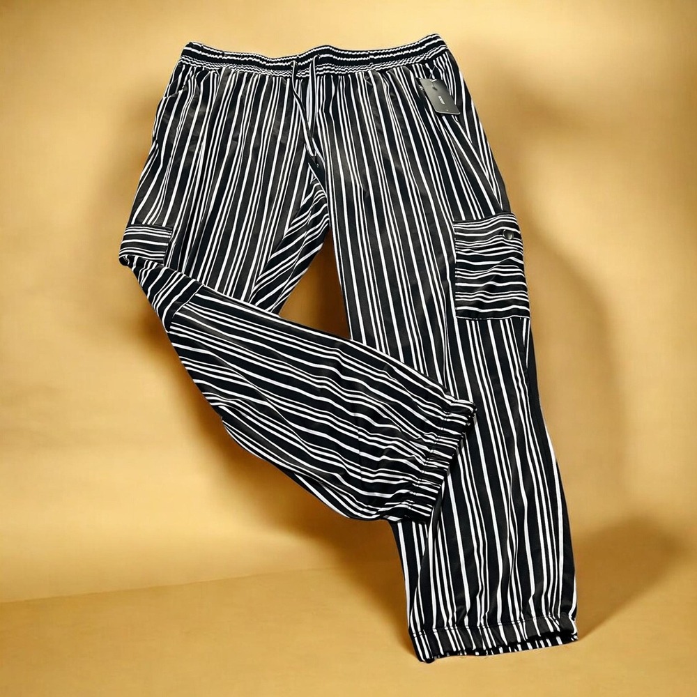 Robert Louis Womens Sz L Pull On Striped Cargo Jogger Pants Pockets - Picture 9 of 13